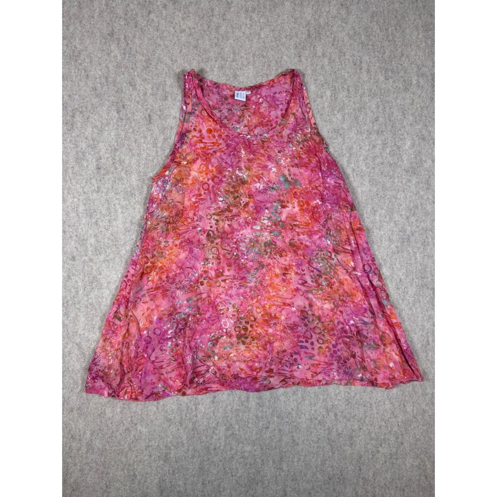 k23. Bodacious Resort Wear Women's Pink Batik Abstract Rayon Tank Top Size L